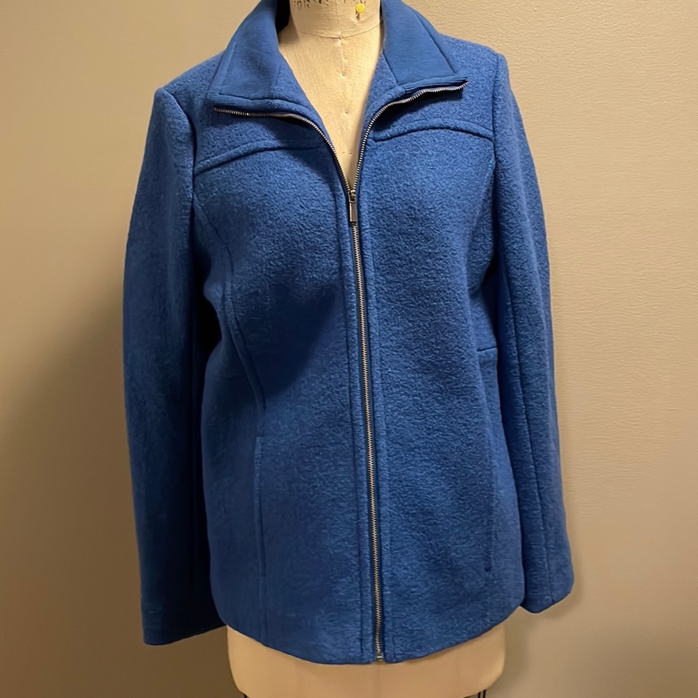 Lands End wool blend lined cornflower blue peat coat - Picture 2 of 7
